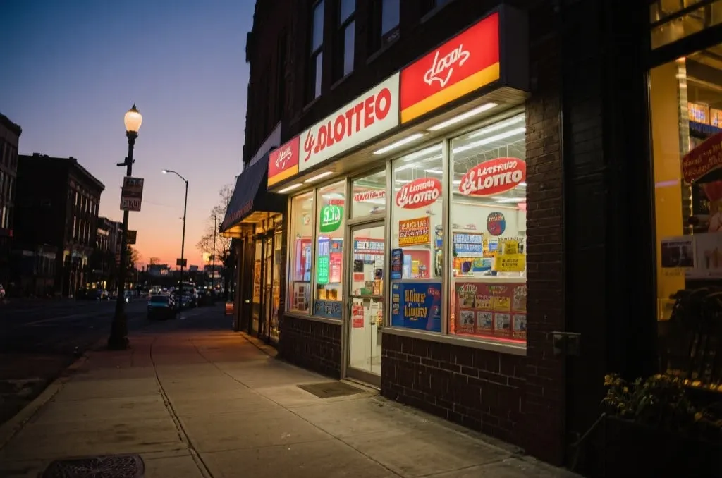 城市街头的体彩门店,温暖灯光映照行人,传递公益与希望